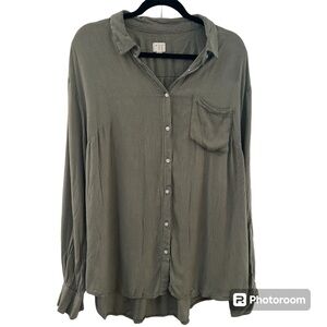 A New Day Women’s Striped Hunter Green Long Sleeve Button Down Blouse